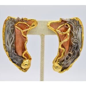 Lacombe 1988 Vintage Clip On Earrings Chunky Modernist Abstract Art Deco 80s 9F